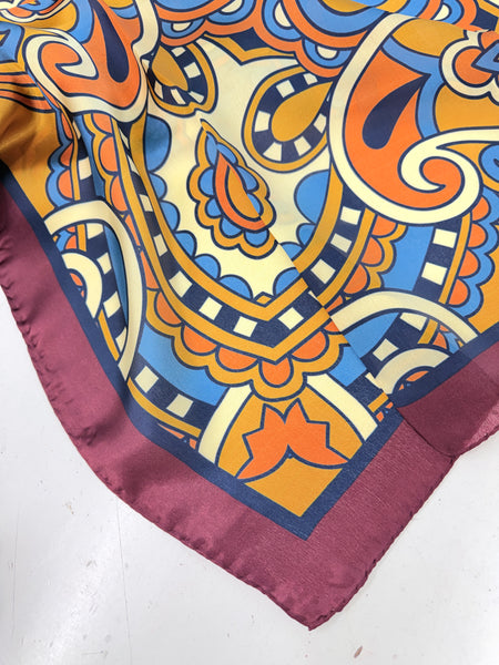 100% Silk Hand Made in Italy Foulard / Scarf intreicate Symmetical Medallion and Paisley style