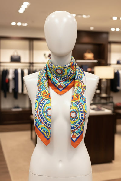 100% Silk Hand Made in Italy Foulard / Scarf intreicate Symmetical Medallion and Paisley style