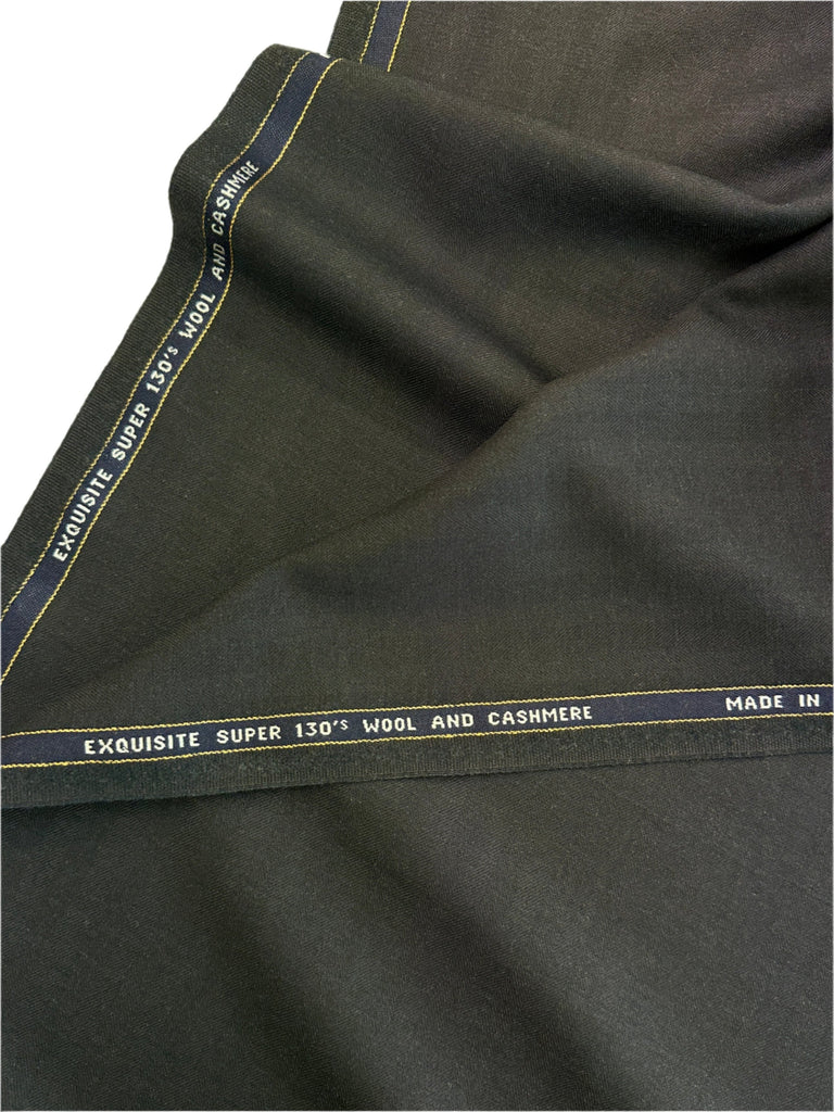 Exquisite Super 130s Wool and Cashmere Charcoal Grey Herringbone