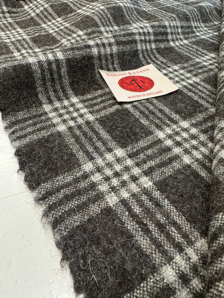 100% Pure British Undyed Wool Dark Fawn With Cream Check Made In Huddersfield By Marling & Evans