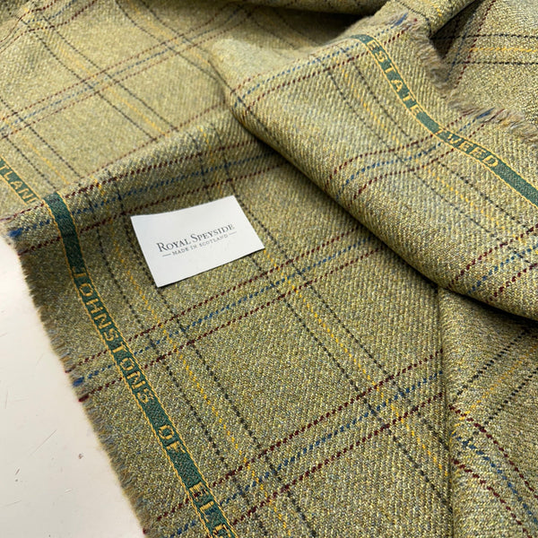 Johnstons Of Elgin Estate Gamekeeper Tweed Mix Green With Maroon Blue Check Made In Scotland