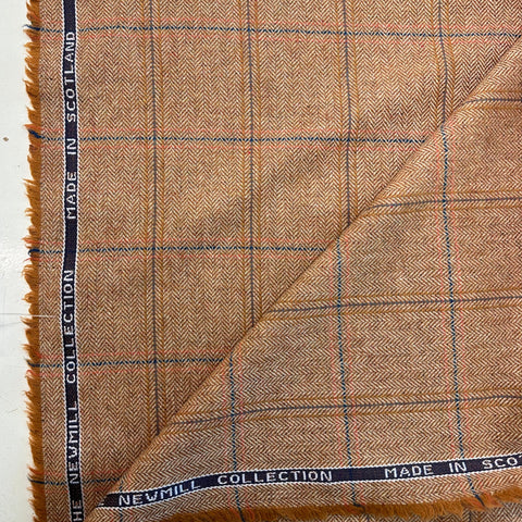 Johnstons Of Elgin Estate Gamekeeper Tweed Light Camel With Peach And Blue Check Made In Scotland