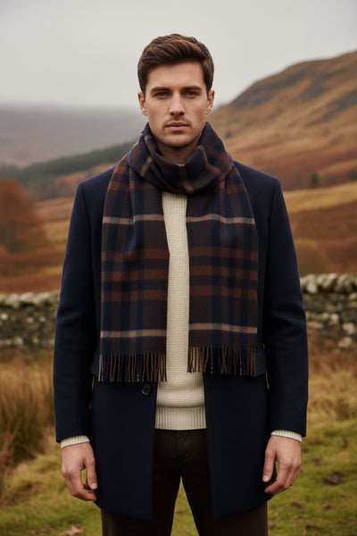 Pure Cashmere Check tartan Design Scarf by Joshua Ellis Made in England