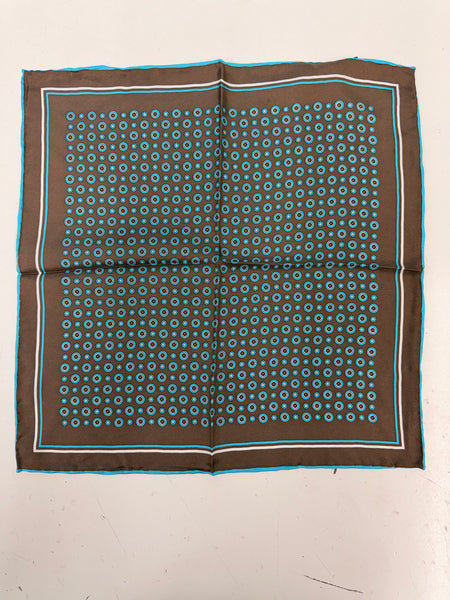 100% Pure Silk Hand Made in Italy Brown and Turquoise Macclesfield design