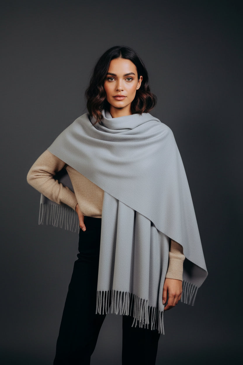 Pure Cashmere Dove Grey Stole Classic Plain Ripple Made in England ...