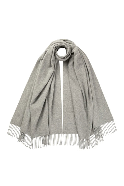 Pure Cashmere Light Grey Stole Classic Plain Ripple Made in England