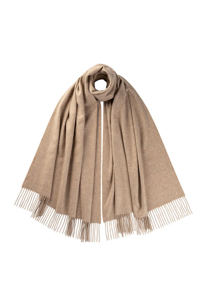 Pure Cashmere Oatmeal Shade Stole Classic Plain Ripple Made in England