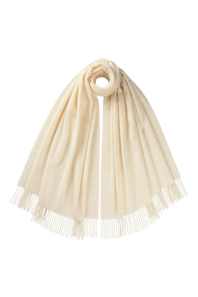 Pure Cashmere White Stole Classic Plain Ripple Made in England