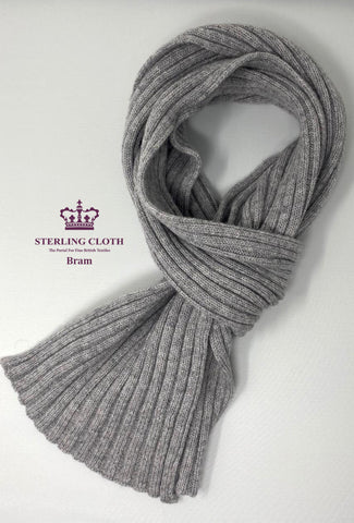 Bram - Pure Merino Wool, Rib Knitted Scarf, Made in Scotland, Plain Light Grey