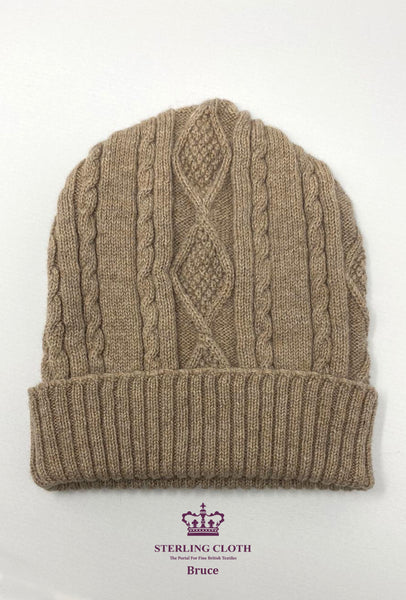Bruce & Agnes - 100% Merino Wool Beanie Hat and Scarf Set, Made in Scotland, Plain Beige / Light Brown
