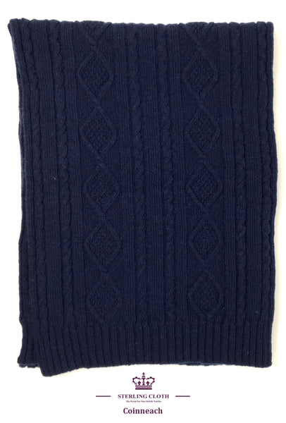 Coinneach - Pure Cashmere, Navy Cable Knitted Stole, Made in Scotland