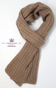 Cullodena - Pure Cashmere Cable Knitted Scarf, Made in Scotland, Plain Tan / Camel