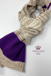 Fiona - Pure Merino Wool, Knitted Scarf, Made in Scotland, Cream, Beige and Purple Stripe
