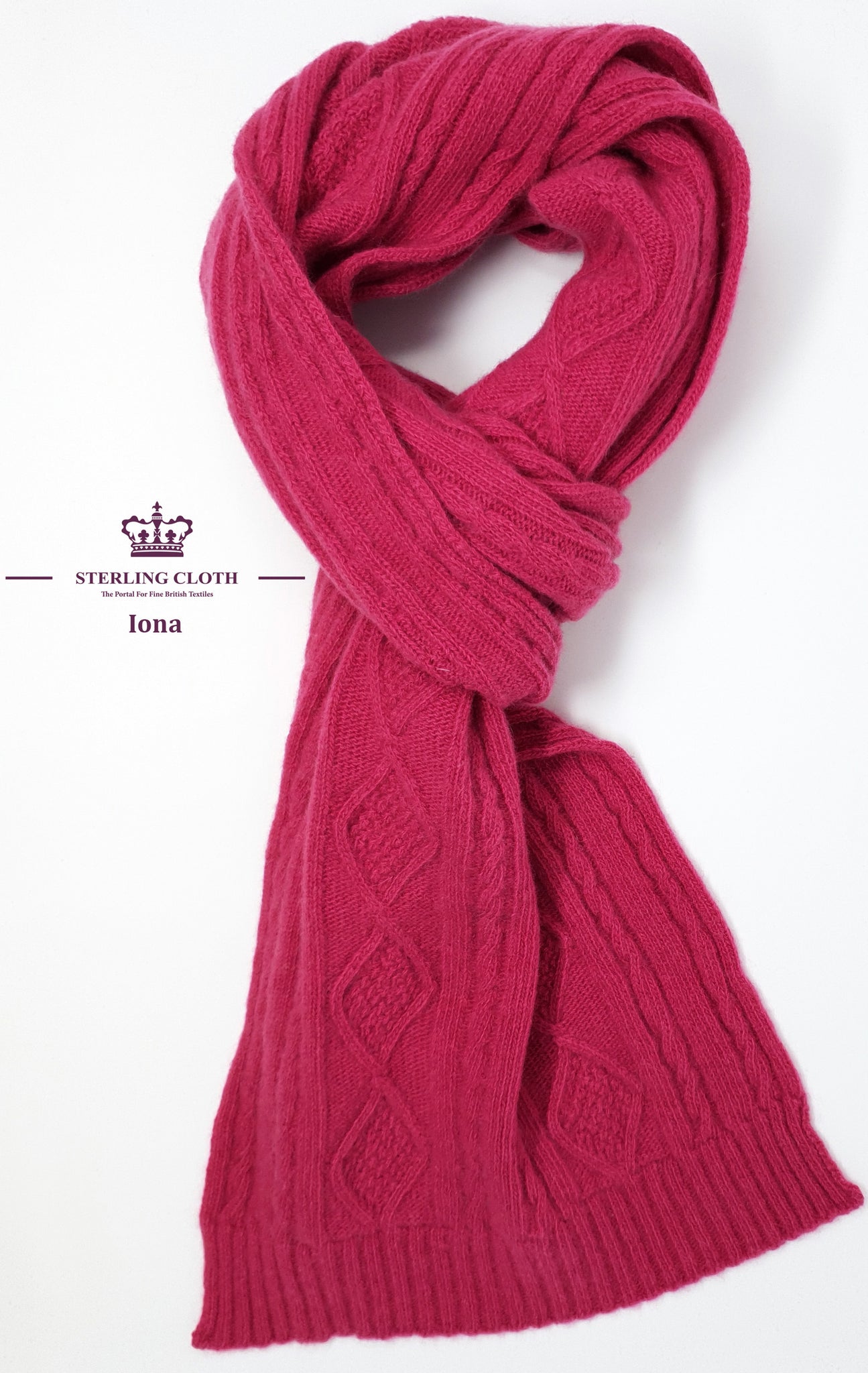 Iona - Pure Cashmere, Hot Pink Cable Knitted Stole, Made in Scotland