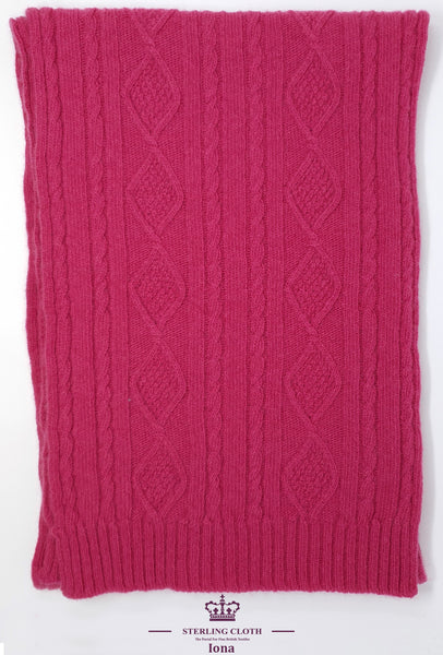 Iona - Pure Cashmere, Hot Pink Cable Knitted Stole, Made in Scotland
