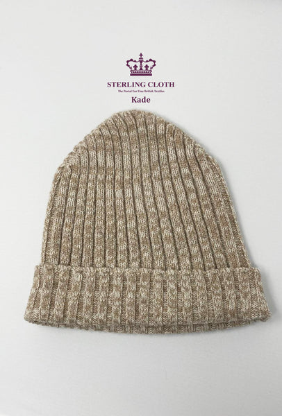 Kade & Keita - 100% Merino Wool Beanie Hat and Scarf Set, Made in Scotland, Irregular Camel and Cream Pattern