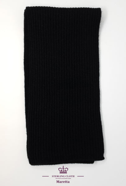 Maretta - Pure Cashmere Knitted Scarf, Made in Scotland, Black Rib Knit