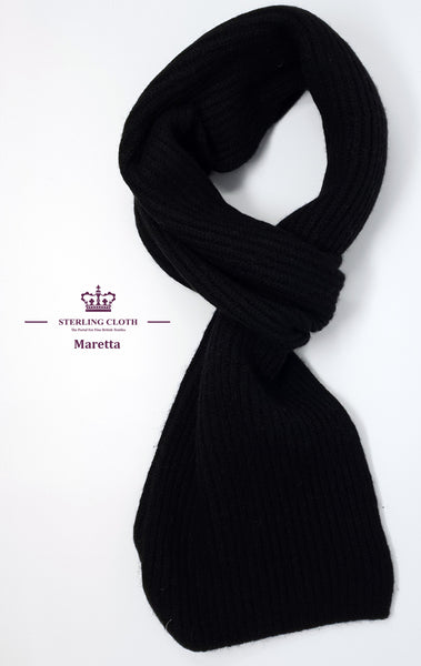 Maretta - Pure Cashmere Knitted Scarf, Made in Scotland, Black Rib Knit