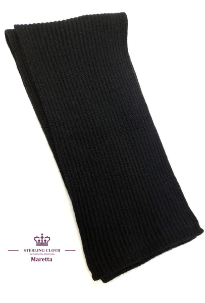 Maretta - Pure Cashmere Knitted Scarf, Made in Scotland, Black Rib Knit