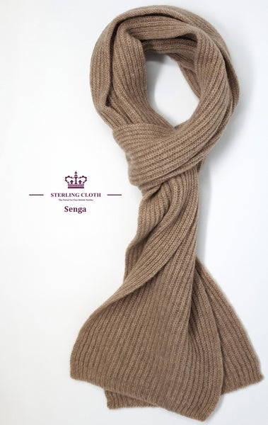 Senga & Shona - Pure Cashmere Knitted Scarf and Hat Set, Made in Scotland, Plain Natural / Tan