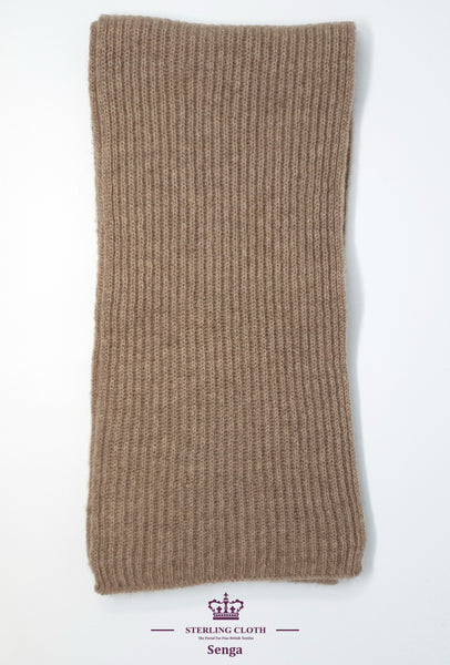 Senga & Shona - Pure Cashmere Knitted Scarf and Hat Set, Made in Scotland, Plain Natural / Tan