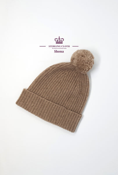 Senga & Shona - Pure Cashmere Knitted Scarf and Hat Set, Made in Scotland, Plain Natural / Tan