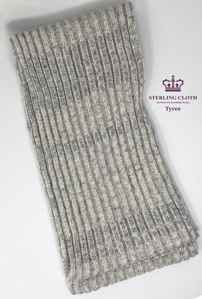 Tyree - Pure Merino Wool, Rib Knitted Scarf, Made in Scotland, Irregular Grey and Light Grey Pattern