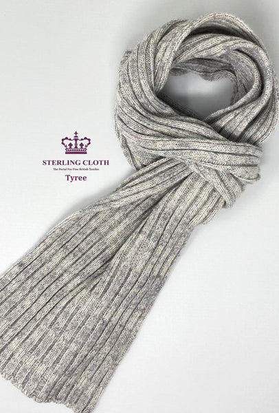 Tyree - Pure Merino Wool, Rib Knitted Scarf, Made in Scotland, Irregular Grey and Light Grey Pattern