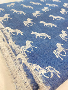 100% Cotton Printed Shirt Dress Craft Denim Blue With Zebra Print Liberty