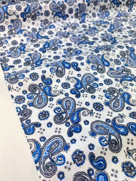 Cotton Poplin Printed Small Blues Paisley Design
