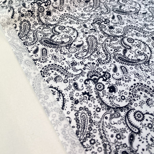 Cotton Poplin Printed Black on White Henna Paisley Design  