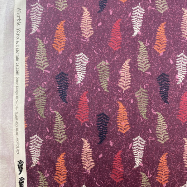 Cotton Poplin Print Floral Marble Yard By Stoffabrics.com Danish Design Printed in Japan Pine Tree Leaf 