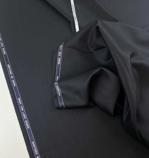 Jet Black Tuxedo Super 120s  Wool Luxury Twill Weave Made in England