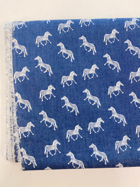 100% Cotton Printed Shirt Dress Craft Denim Blue With Zebra Print Liberty