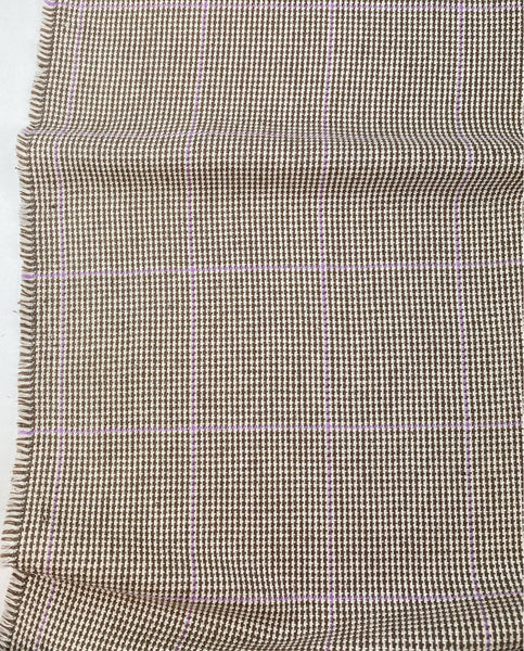 Cream Brown with Pink Window pane Check Cotton Linen Fabric by Marling Evans