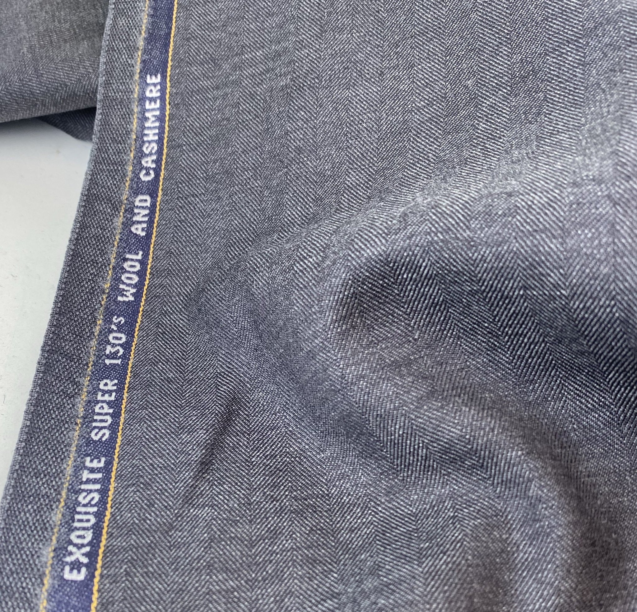 Exquisite Super 130s Wool and Cashmere Mid Grey Herringbone Made in England fabric