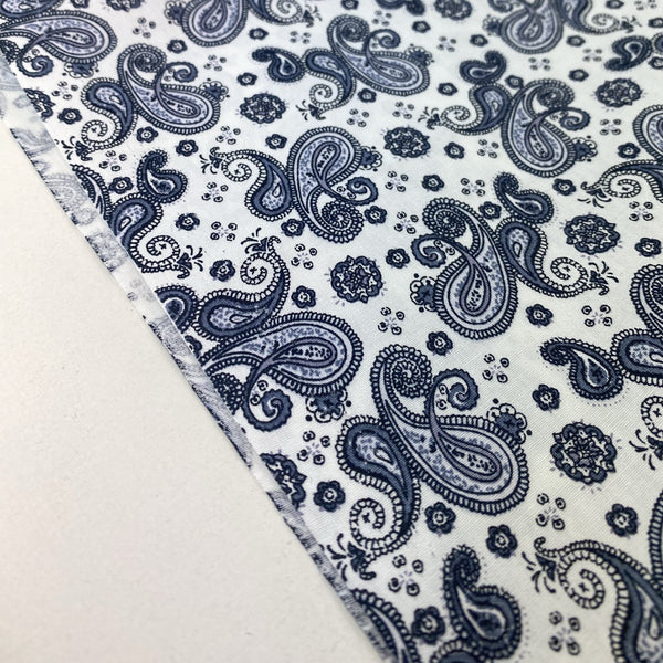 Cotton Poplin Printed Small Black / Blues / Grey Paisley Design
