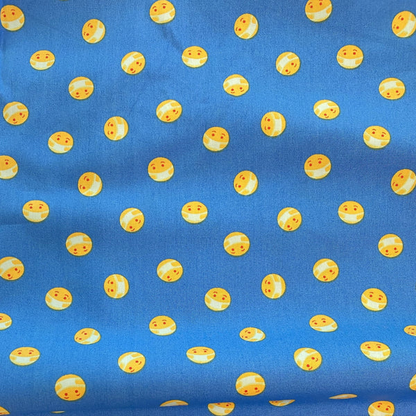 Cotton Poplin Printed Face Mask Emoji Fun on Light Blue Fabric
