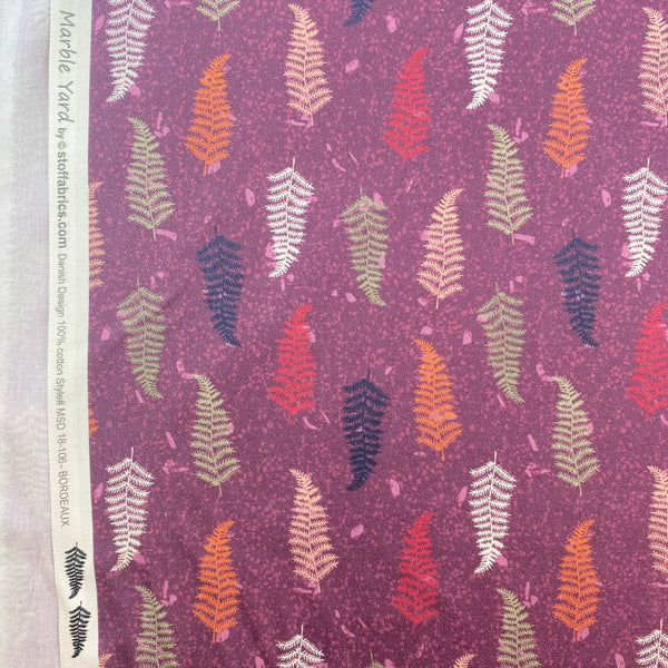 Cotton Poplin Print Floral Marble Yard By Stoffabrics.com Danish Design Printed in Japan Pine Tree Leaf 