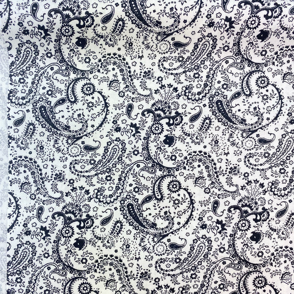 Cotton Poplin Printed Black on White Henna Paisley Design  