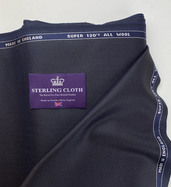 Two Tone Navy Blue / Dark Brown Super 120s 17.5 Micron Wool Luxury Cavalry Twill Weave Made in England