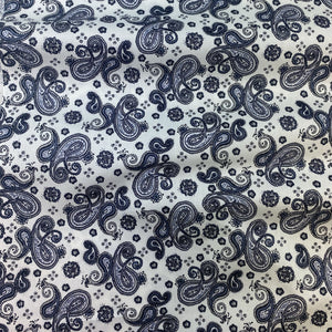 Cotton Poplin Printed Small Black / Blues / Grey Paisley Design