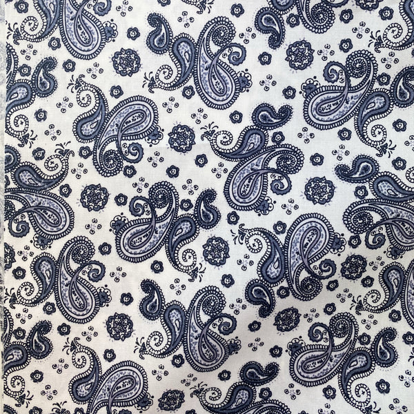 Cotton Poplin Printed Small Black / Blues / Grey Paisley Design